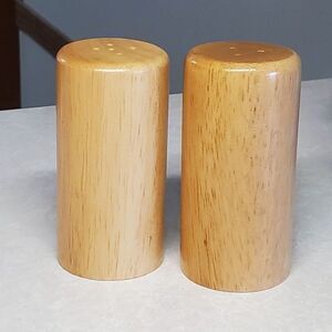 Vintage Light Oak Solid Wood Salt & Pepper Shaker Set Smooth Natural Finish 3.5"